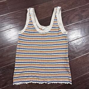 Madewell Multi Colored Orange Stripe Stretch Jones Tank Knit / Ribbed Size XS